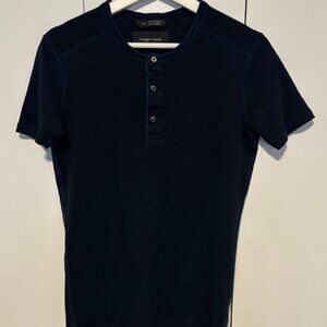 Wings + Horns Blue Short Sleeve Henley Tee - Small